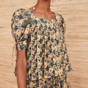 Ulla Johnson Floral Blouse in Yellow and Green
